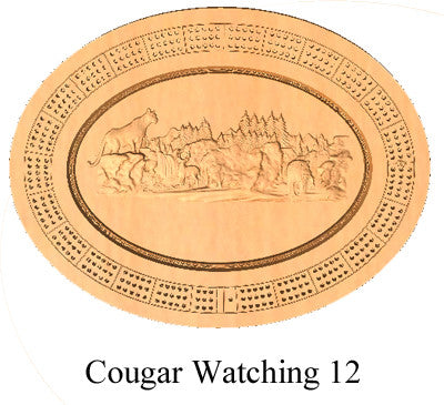 Cougar Watching 12 Cribbage Board - Wolverine Custom Woodcraft