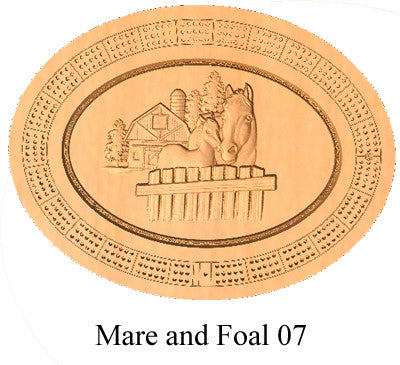 Mare and Foal 07 Cribbage Board - Wolverine Custom Woodcraft