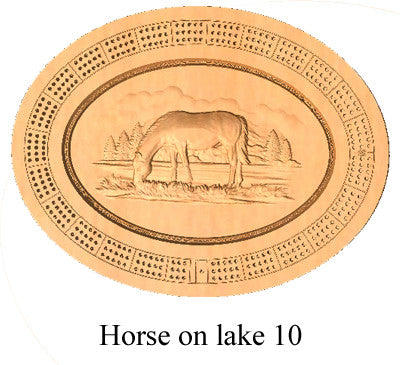 Horse on a Lake 10 Cribbage Board - Wolverine Custom Woodcraft
